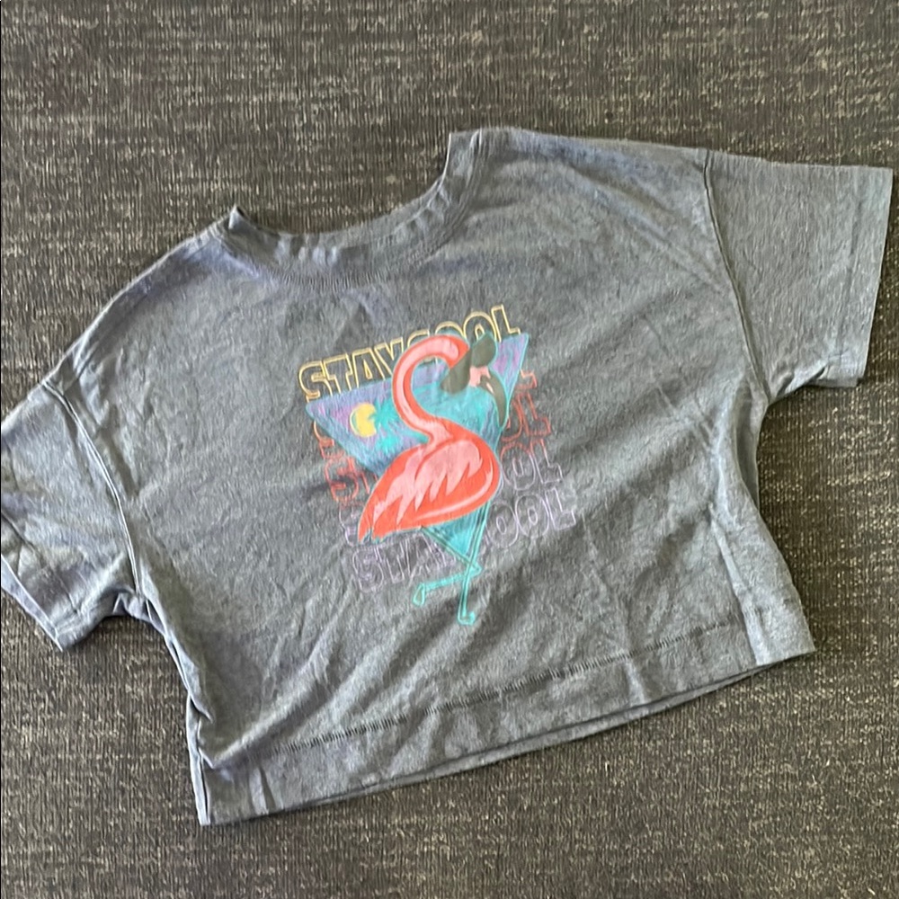 Old Navy Girls Gray Crop Flamingo Tee